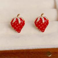 1 Paire De Base Style Moderne Style Classique Fraise Incruster Argent Sterling Strass Boucles D'Oreilles main image 4