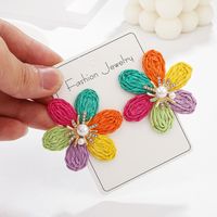 1 Pair Hawaiian Modern Style Sweet Flower Inlay Imitation Pearl Alloy Raffia Imitation Pearl Drop Earrings main image 7