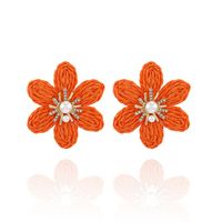 1 Pair Hawaiian Modern Style Sweet Flower Inlay Imitation Pearl Alloy Raffia Imitation Pearl Drop Earrings sku image 1