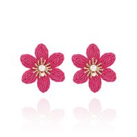 1 Pair Hawaiian Modern Style Sweet Flower Inlay Imitation Pearl Alloy Raffia Imitation Pearl Drop Earrings sku image 6