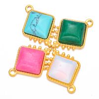 French Retro Style Colorful Stainless Steel Square Natural Stone Pendant Jewelry Accessories Diy Earrings Bracelet Accessories main image 1