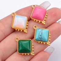 French Retro Style Colorful Stainless Steel Square Natural Stone Pendant Jewelry Accessories Diy Earrings Bracelet Accessories main image 4