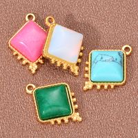 French Retro Style Colorful Stainless Steel Square Natural Stone Pendant Jewelry Accessories Diy Earrings Bracelet Accessories main image 3