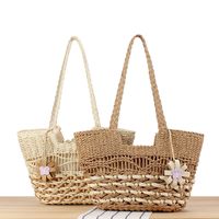 Women's Large Paper String Solid Color Vacation Beach Weave Zipper Straw Bag main image 1