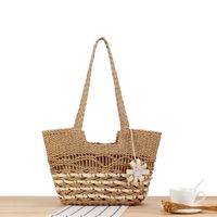 Women's Large Paper String Solid Color Vacation Beach Weave Zipper Straw Bag sku image 2