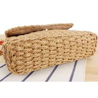 Women's Small Paper String Solid Color Vacation Weave Bucket Magnetic Buckle Straw Bag main image 3