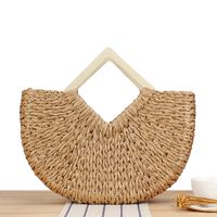 Women's Large Paper String Solid Color Vacation Beach Weave Open Straw Bag sku image 2