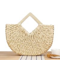 Women's Large Paper String Solid Color Vacation Beach Weave Open Straw Bag sku image 1