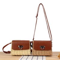 Women's Small Paper String Color Block Vacation Beach Weave Lock Clasp Straw Bag main image 5