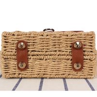 Women's Small Paper String Color Block Vacation Beach Weave Lock Clasp Straw Bag main image 4