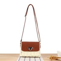 Women's Small Paper String Color Block Vacation Beach Weave Lock Clasp Straw Bag sku image 1