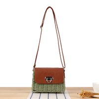 Women's Small Paper String Color Block Vacation Beach Weave Lock Clasp Straw Bag sku image 3