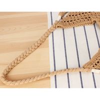 Women's Large Cotton Solid Color Vacation Beach Weave Bucket Open Straw Bag main image 3