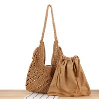 Women's Large Cotton Solid Color Vacation Beach Weave Bucket Open Straw Bag sku image 2