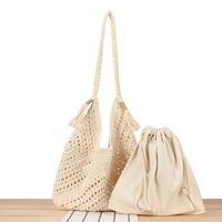 Women's Large Cotton Solid Color Vacation Beach Weave Bucket Open Straw Bag sku image 1