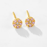 1 Pair IG Style Shiny Flower Plating Inlay Sterling Silver Zircon 18K Gold Plated Ear Studs main image 5