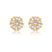 1 Pair IG Style Shiny Flower Plating Inlay Sterling Silver Zircon 18K Gold Plated Ear Studs sku image 1