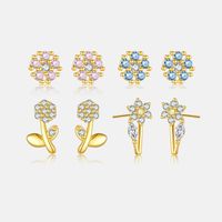 1 Pair IG Style Shiny Flower Plating Inlay Sterling Silver Zircon 18K Gold Plated Ear Studs main image 1