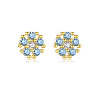 1 Pair IG Style Shiny Flower Plating Inlay Sterling Silver Zircon 18K Gold Plated Ear Studs sku image 2