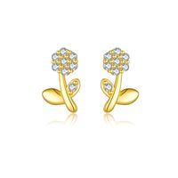 1 Pair IG Style Shiny Flower Plating Inlay Sterling Silver Zircon 18K Gold Plated Ear Studs sku image 3
