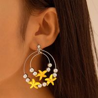 1 Set 1 Pair Hawaiian Ethnic Style Bohemian Geometric Star Shell Beaded Alloy Shell Drop Earrings sku image 2