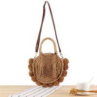 Women's Medium Paper String Solid Color Vacation Beach Weave Round Zipper Straw Bag main image 1