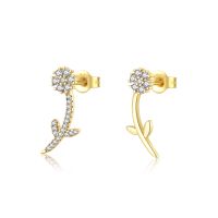 1 Pair Sweet Shiny Flower Inlay Sterling Silver Zircon 18K Gold Plated Ear Studs main image 6