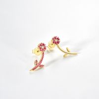1 Pair Sweet Shiny Flower Inlay Sterling Silver Zircon 18K Gold Plated Ear Studs main image 5
