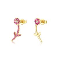 1 Pair Sweet Shiny Flower Inlay Sterling Silver Zircon 18K Gold Plated Ear Studs sku image 2
