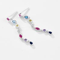 1 Pair Shiny Geometric Inlay Sterling Silver Zircon 18K Gold Plated Drop Earrings main image 5