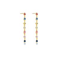 1 Pair Shiny Geometric Inlay Sterling Silver Zircon 18K Gold Plated Drop Earrings sku image 2