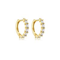 1 Pair Simple Style Shiny Geometric Inlay Sterling Silver Zircon 18K Gold Plated Earrings main image 4