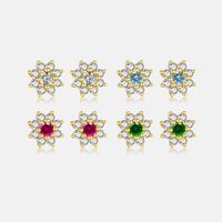 1 Pair Simple Style Shiny Flower Inlay Sterling Silver Zircon 18K Gold Plated Ear Studs main image 1