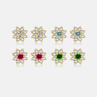 1 Pair Simple Style Shiny Flower Inlay Sterling Silver Zircon 18K Gold Plated Ear Studs main image 7
