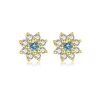 1 Pair Simple Style Shiny Flower Inlay Sterling Silver Zircon 18K Gold Plated Ear Studs main image 5