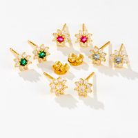 1 Pair Simple Style Shiny Flower Inlay Sterling Silver Zircon 18K Gold Plated Ear Studs main image 3