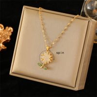 201 Stainless Steel Brass 18K Gold Plated Simple Style Classic Style Hollow Out Inlay Heart Shape Flower Zircon Pendant Necklace sku image 2