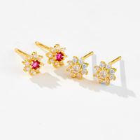 1 Pair Simple Style Shiny Flower Inlay Sterling Silver Zircon 18K Gold Plated Ear Studs main image 4