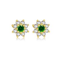 1 Pair Simple Style Shiny Flower Inlay Sterling Silver Zircon 18K Gold Plated Ear Studs sku image 2
