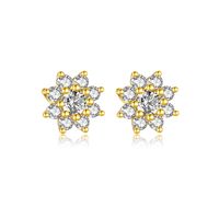1 Pair Simple Style Shiny Flower Inlay Sterling Silver Zircon 18K Gold Plated Ear Studs sku image 1