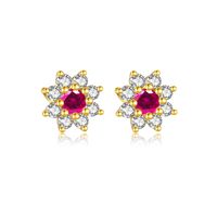 1 Pair Simple Style Shiny Flower Inlay Sterling Silver Zircon 18K Gold Plated Ear Studs sku image 3