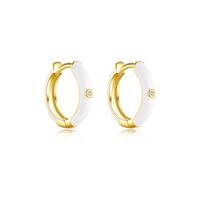 1 Pair Simple Style Round Epoxy Inlay Sterling Silver Zircon 18K Gold Plated Earrings sku image 1