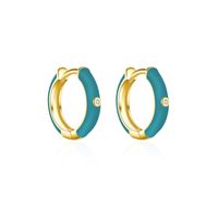 1 Pair Simple Style Round Epoxy Inlay Sterling Silver Zircon 18K Gold Plated Earrings sku image 2