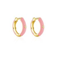 1 Pair Simple Style Round Epoxy Inlay Sterling Silver Zircon 18K Gold Plated Earrings main image 4