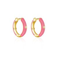 1 Pair Simple Style Round Epoxy Inlay Sterling Silver Zircon 18K Gold Plated Earrings sku image 5
