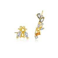 1 Pair Sweet Shiny Bee Asymmetrical Inlay Sterling Silver Zircon 18K Gold Plated Ear Studs main image 6