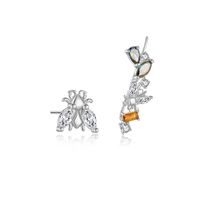 1 Pair Sweet Shiny Bee Asymmetrical Inlay Sterling Silver Zircon 18K Gold Plated Ear Studs sku image 1