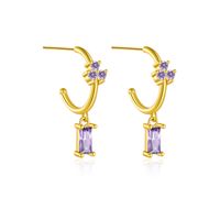1 Pair Simple Style Shiny C Shape Rectangle Inlay Sterling Silver Zircon 18K Gold Plated Drop Earrings sku image 2