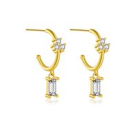 1 Pair Simple Style Shiny C Shape Rectangle Inlay Sterling Silver Zircon 18K Gold Plated Drop Earrings sku image 1
