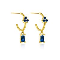 1 Pair Simple Style Shiny C Shape Rectangle Inlay Sterling Silver Zircon 18K Gold Plated Drop Earrings sku image 4